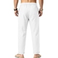 thumbnail image 6 of WULMLEO Men's Linen Pants Casual Beach Summer Pant Elastic Waist Drawstring Lightweight Trousers White M, 6 of 7