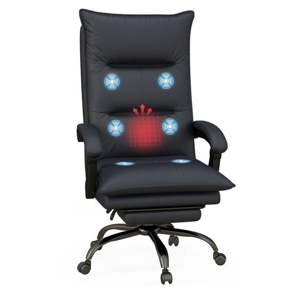 Microfiber Office Chair with Massage & Heat, Gray - Vinsetto Ergonomic Desk Chair with Footrest, Reclining High Back, Lumbar Support for Home Office