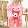 thumbnail image 2 of HCNTES Toddler Baby Girl Outfits Floral Summer Clothes Infant Spring Waffle Short Sleeve Shirt Tops Cute Shorts Set(Watermelon Red,3-4 Years), 2 of 4