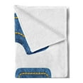 thumbnail image 2 of Letter G Soft Flannel Fleece Throw Blanket, Modern Denim Font Typeset Character Jeans Cloth with Stitches Uppercase Print, Cozy Plush for Indoor and Outdoor Use, 70" x 90", Blue Yellow, by Ambesonne, 2 of 5