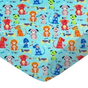 SheetWorld Fitted 100% Cotton Flannel Play Yard Sheet Fits BabyBjorn Travel Crib Light 24 x 42, Doggies Aqua