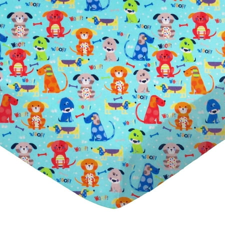 SheetWorld Fitted 100% Cotton Flannel Play Yard Sheet Fits BabyBjorn Travel Crib Light 24 x 42, Doggies Aqua