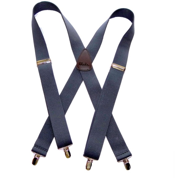 1 1/2" Wide Classic Series Holdups Suspenders for Men in X-back style w/USA Patented No-slip® Silver Clips (Gray XS)