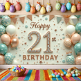 thumbnail image 7 of Yatrandify Rose Gold Balloon Happy Birthday Banner Glitter 21st Celebration Backdrop for Indoor Party Decoration Event, 7 of 7