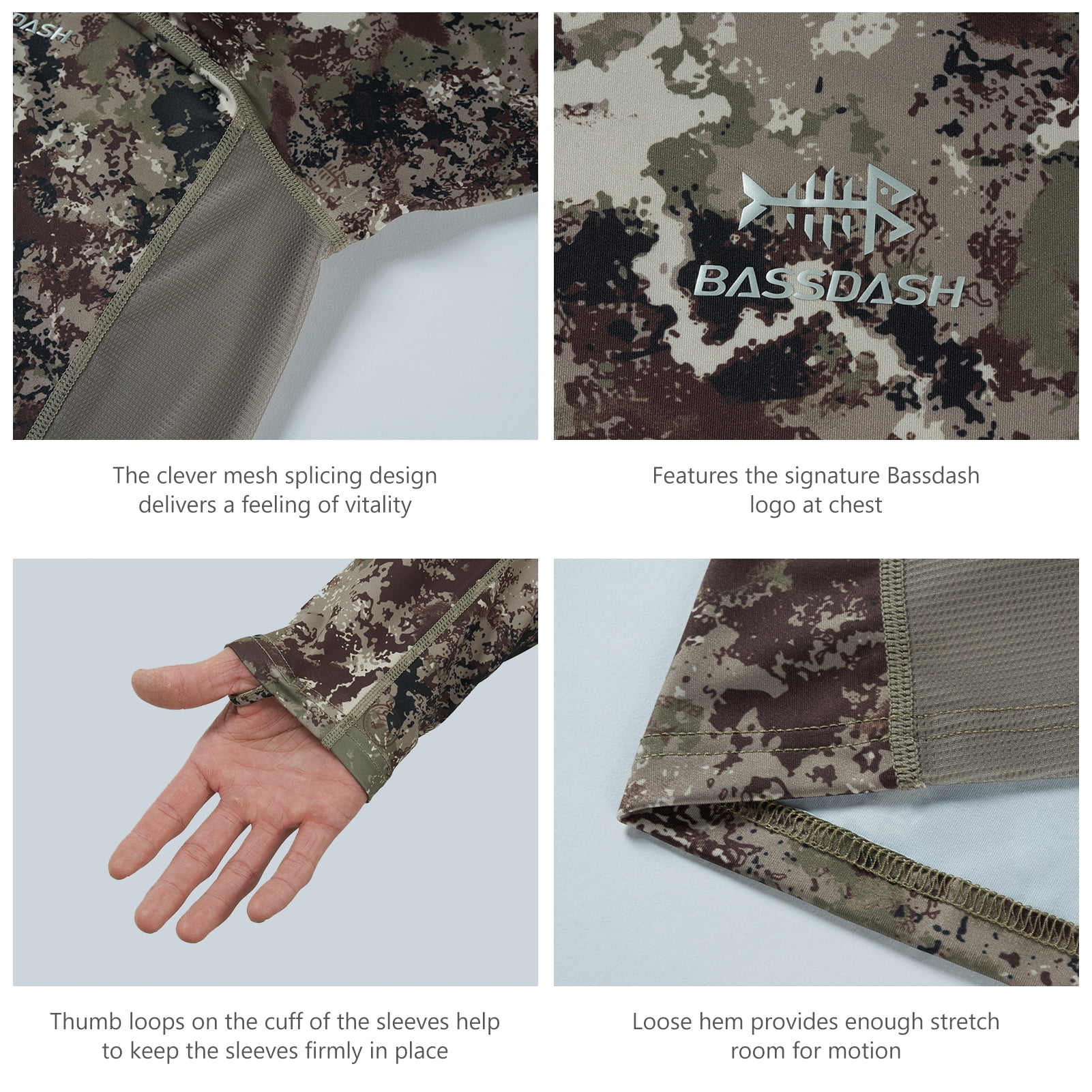 Bassdash FS13M Men's Hunting Camo Performance Long Sleeve Shirt Fishing UPF50+
