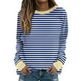 thumbnail image 3 of DDAPJ pyju Fall Tops for Women Trendy Casual Striped T-shirts Lightweight Crewneck Long Sleeve Pullover Tees Ofertas Flash Blue M, 3 of 6
