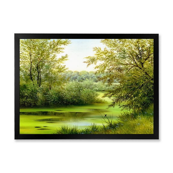 Designart 'Spring Trees With Green Pond' Country Framed Art Print