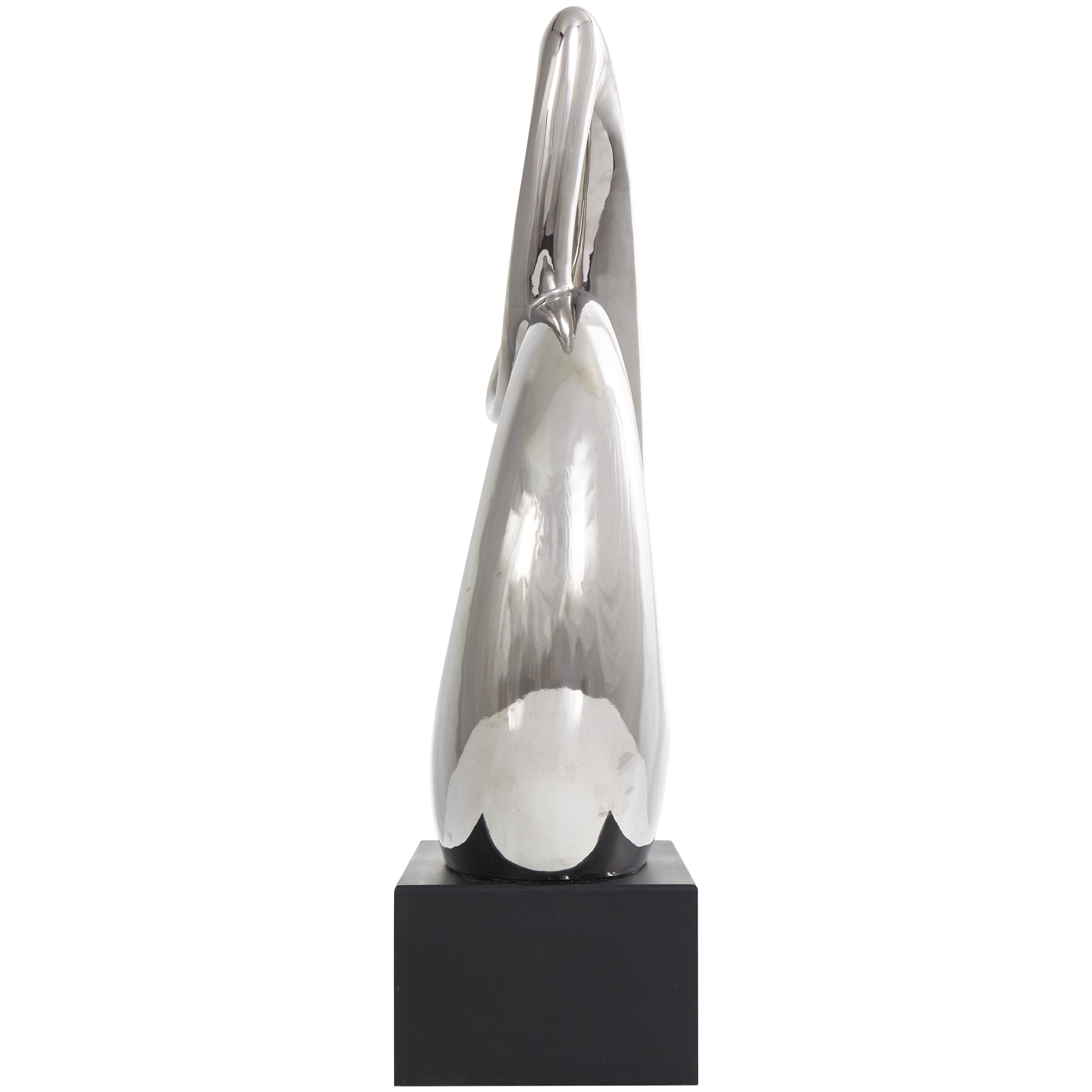 14" x 25" Silver Ceramic Looped Abstract Sculpture with Black Block Base, by DecMode