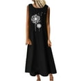 thumbnail image 2 of Sakmal Fashion Womens Black Maxi Sun Dress Cotton and Linen Graphic Sleeveless Crew Neck Pocket Plus Size Girls Dresses, 2 of 4