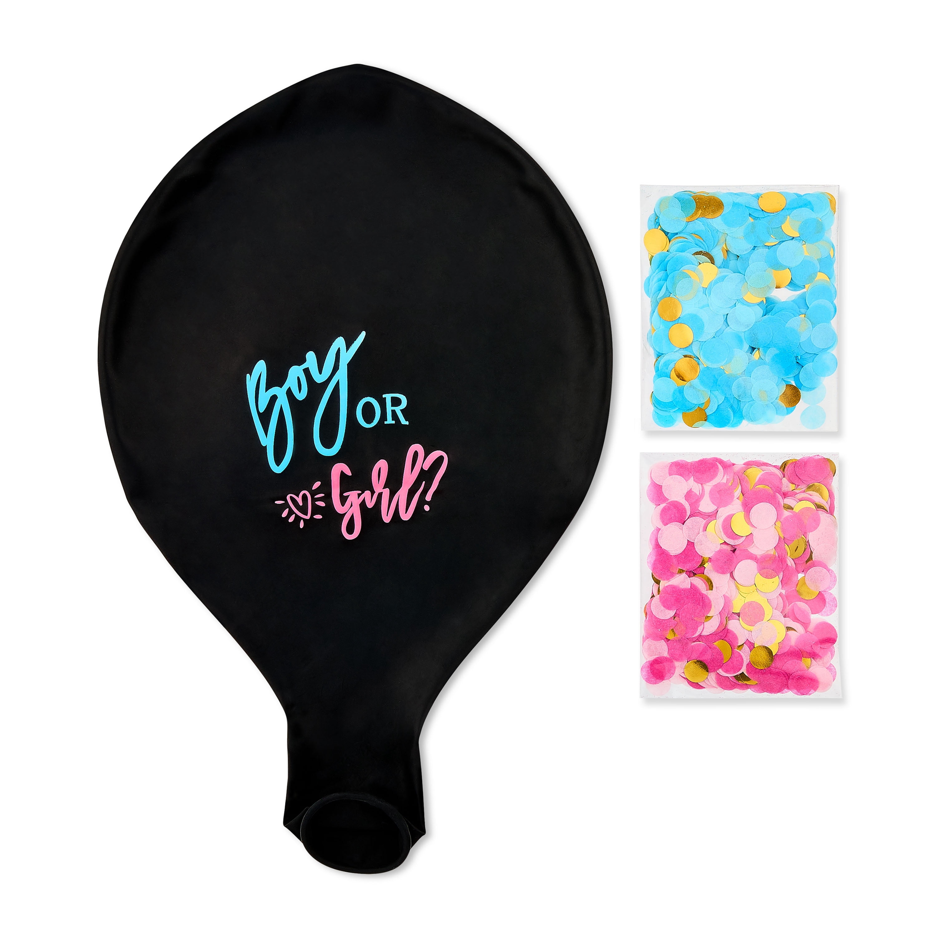 34" Boy or Girl Gender Reveal Black Latex Balloon with Blue or Pink Confetti, by Way To Celebrate