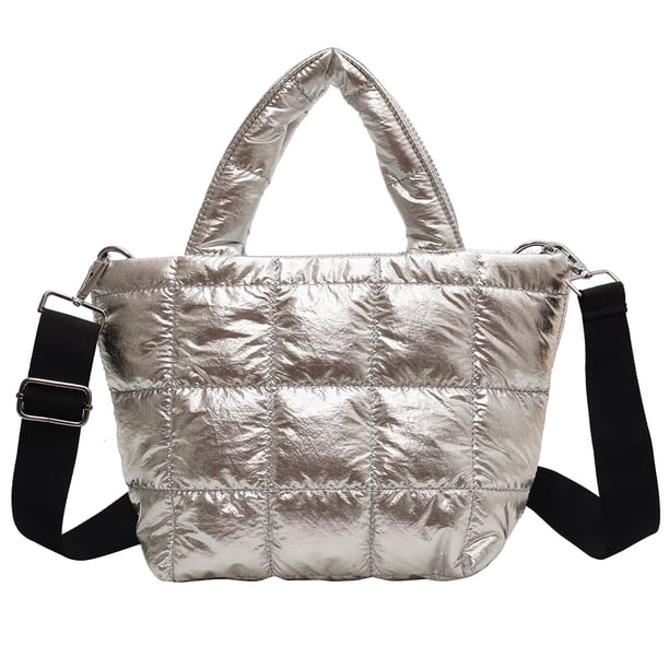 Bolsos Hombro para Mujer Bolsos Mano Nailon Acolchados A La Bolsos (plata)