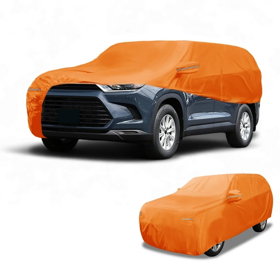 Unique Bargains Car Cover Waterproof All Weather Automotive Outdoor Anti-UV Sun Rain Protection Full Exterior Cover for Toyota Highlander 210D-PU Orange with Reflective Strips