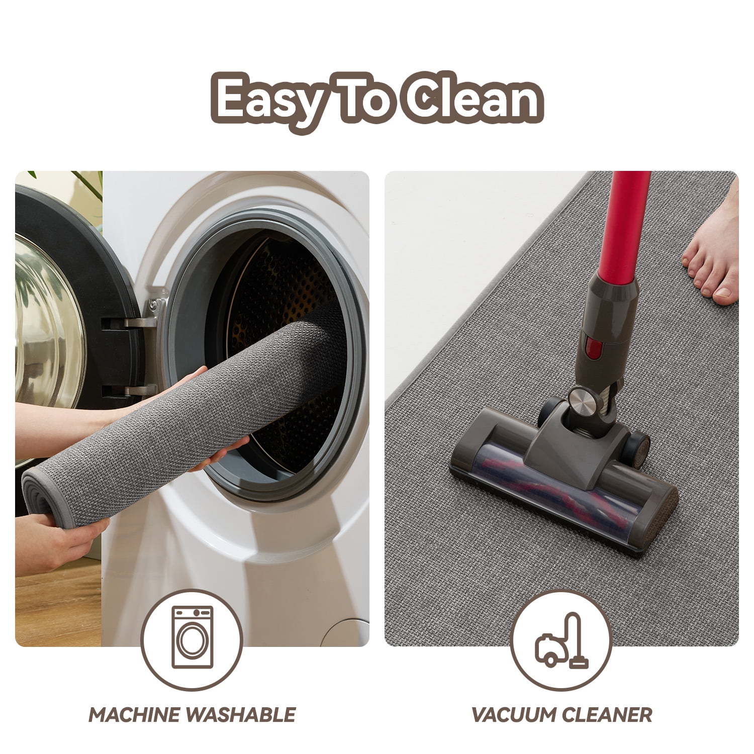 SIXHOME Washable Kitchen Rug, Absorbent Non-Slip Woven Floor Mat, 2 PCS Set 20"x32"+20"x48", Gray, Small Rugs for Sink, Laundry, Hallway, Bathroom
