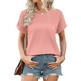 thumbnail image 2 of Womens Short Sleeve Tops Dressy Casual Blouse Short Pleated Short Sleeve Round Neck Cotton Shirts Summer Clothes Breathable Basic Loose Pullover Top, 2 of 7