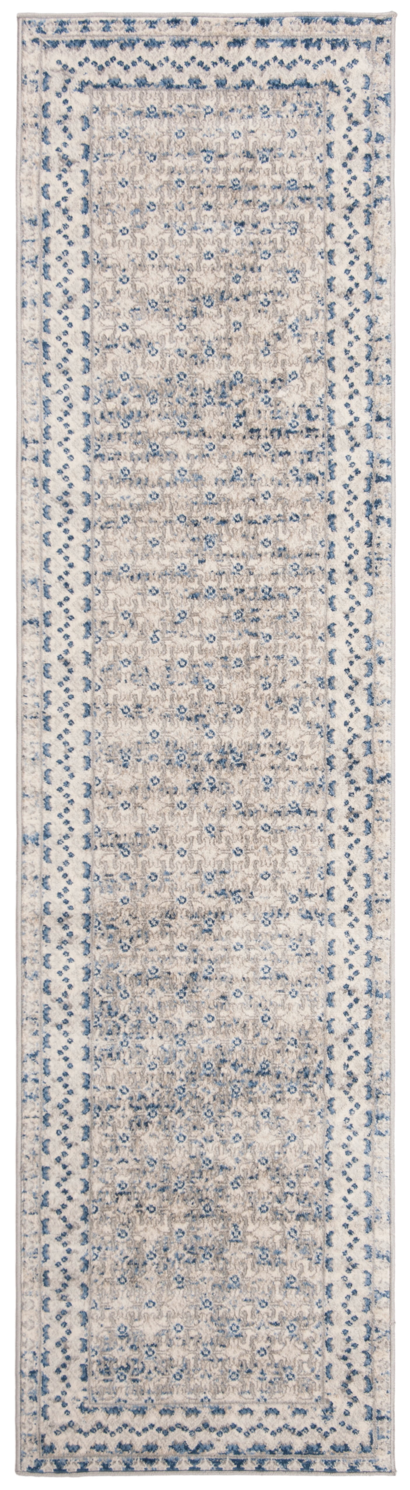 SAFAVIEH Brentwood Dory Geometric Runner Rug, Light Gray/Blue, 2' x 16'
