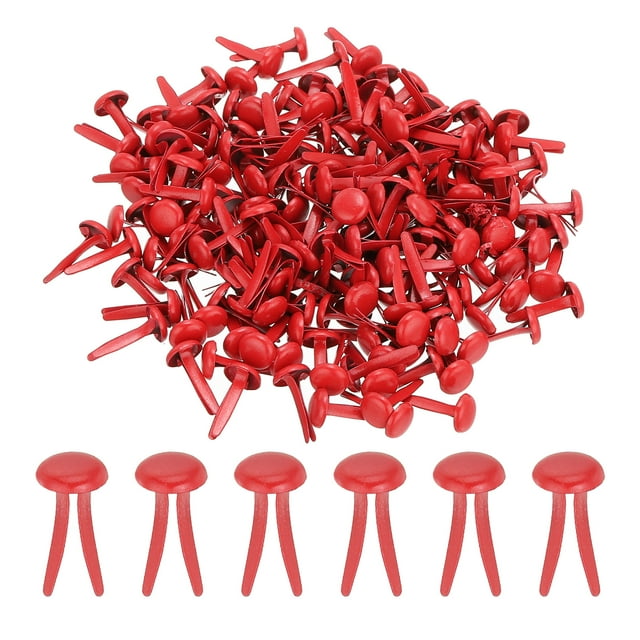 Uxcell 200 PCS Sujetadores de Latón de Papel Pasadores Divididos Mini Brads Metálicos, Rojo, 8 x 15 mm