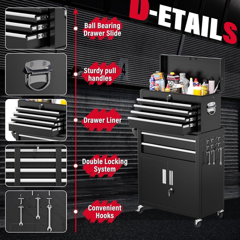 Suncrown 2-in-1 Rolling Tool Chest, 8-Drawer Lockable Tool Box