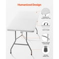 thumbnail image 6 of KFFKFF 6 Ft Foldable Utility Table, Portable Indoor Outdoor Plastic Rectangle Table with Handle, Ideal for Events, Dining, Parties, Weddings, Picnics, Camping, White, 6 of 8