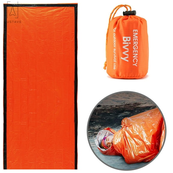 Gustavedesign Portable Emergency Sleeping Bag, Thermal Waterproof Blanket Outdoor Survival Camping Bag for Outdoor Adventure, Camping, Hiking, Travel (Orange, 1 Pack)