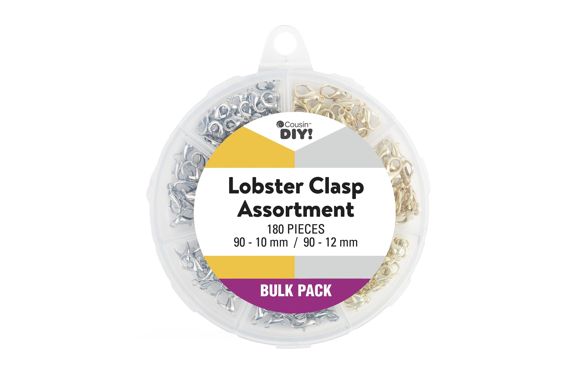Cousin DIY 180 Piece Lobster Clasp Bulk Pack with Case, Silver/Gold Finish, Metal, 10-12mm, 69995767