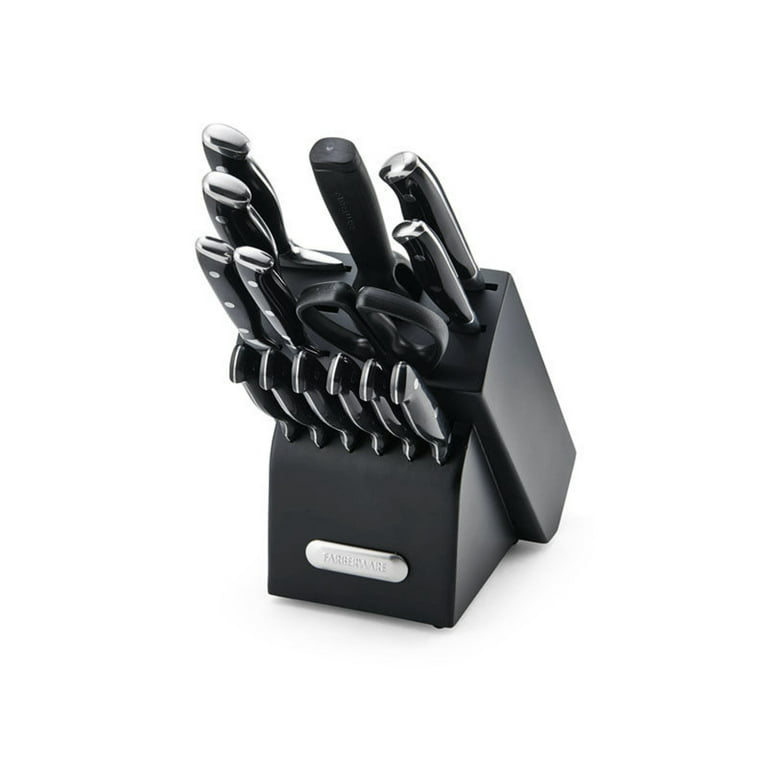 Farberware 15-piece Cutlery Set-Stamped Stainless Steel in Black  Blockkitchen knives set , Knife holder - AliExpress