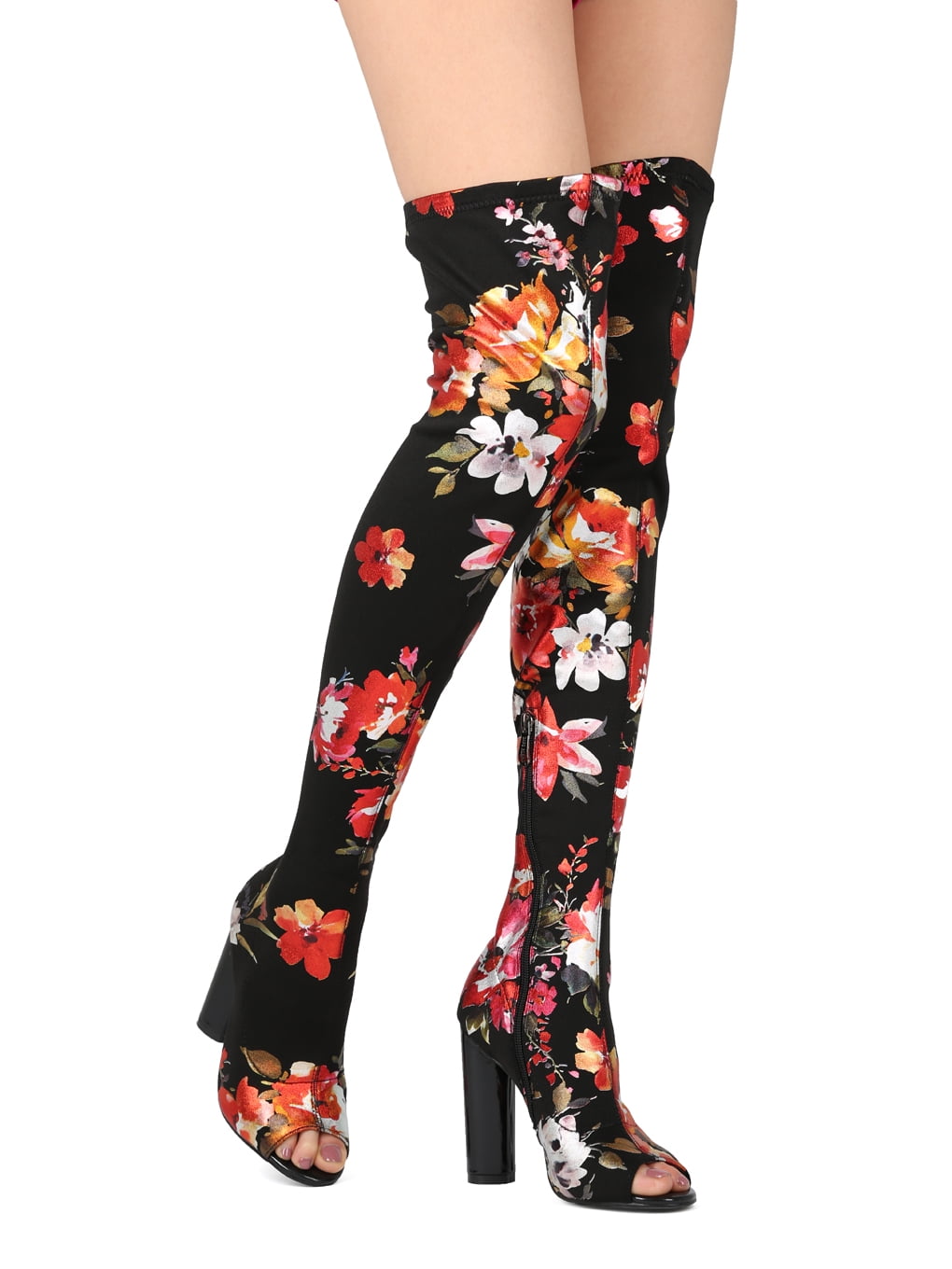 New Women Floral Peep Toe Thigh High 