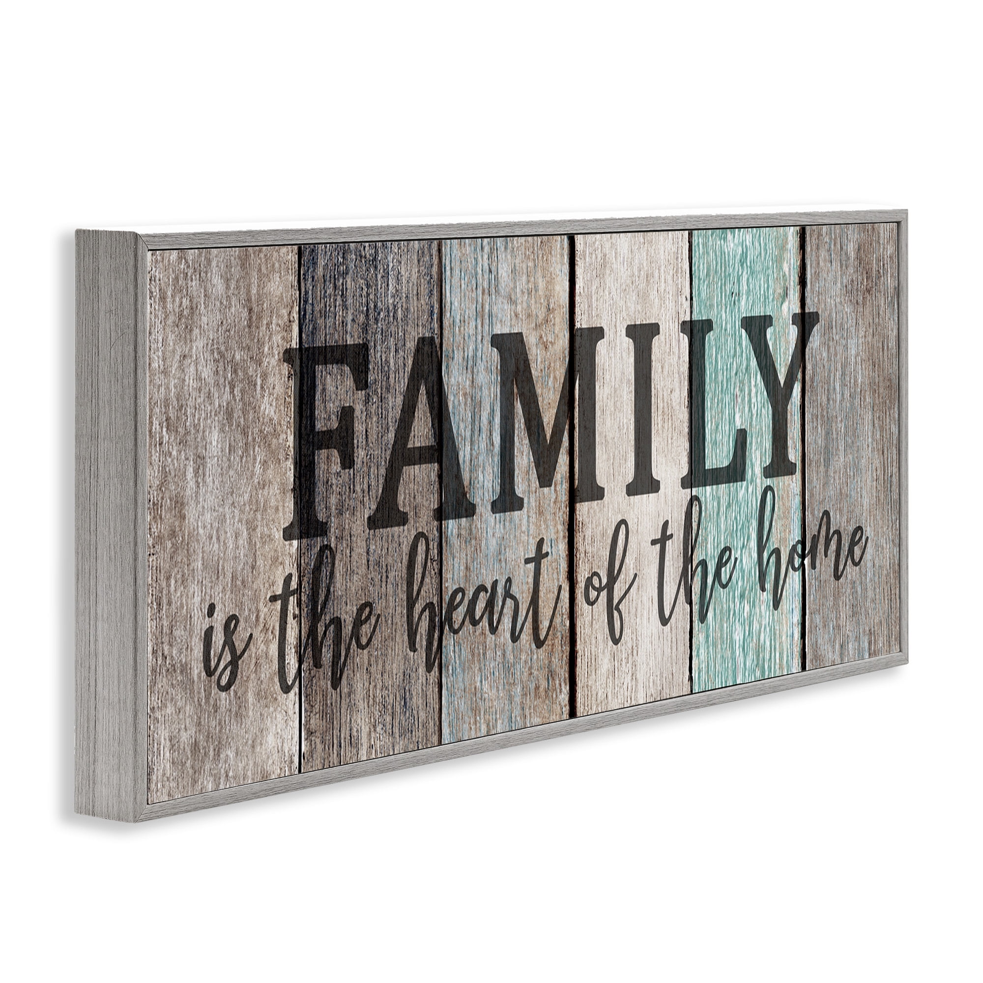 Stupell Industries Family is Heart of Home Quote Inspirational Painting Gray Framed Art Print Wall Art, 30 x 13