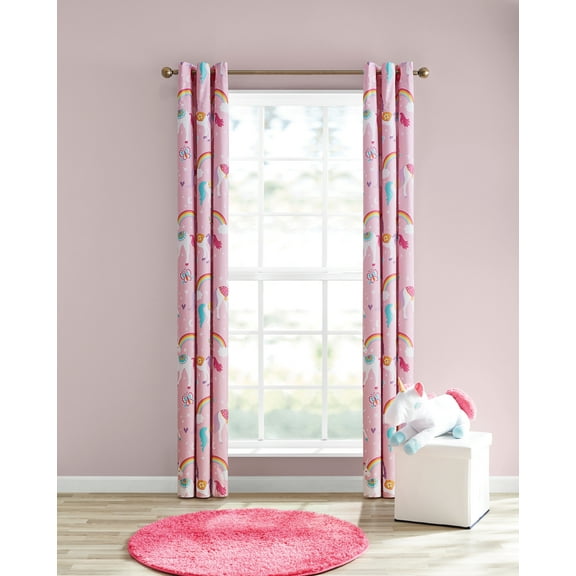 Your Zone Rainbow Unicorn Pink Room Darkening Grommet Top Single Curtain Panel, 42" x 84"