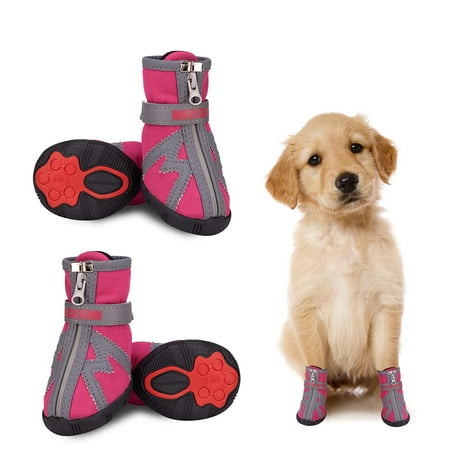 Bellaven Dog Shoes Waterproof Protective Dog Boots with Non-slip Sole and Reflective Strips Pet Winter Outdoor Warm Shoes for Small and Medium Dogs