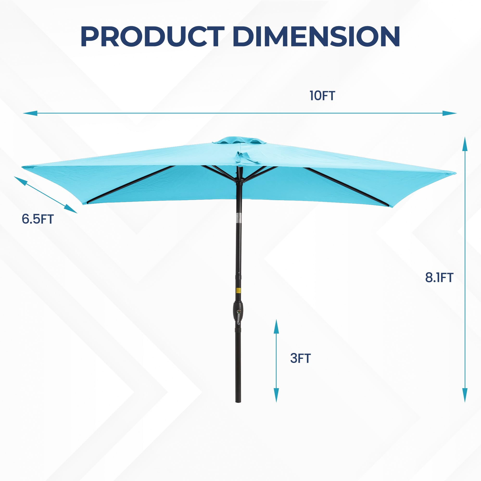 Sunvivi 10 x 6.5 Ft Rectangular Patio Umbrella with Crank and Tilt, Metal Pole Outdoor Umbrella with Polyester Canopy, Blue