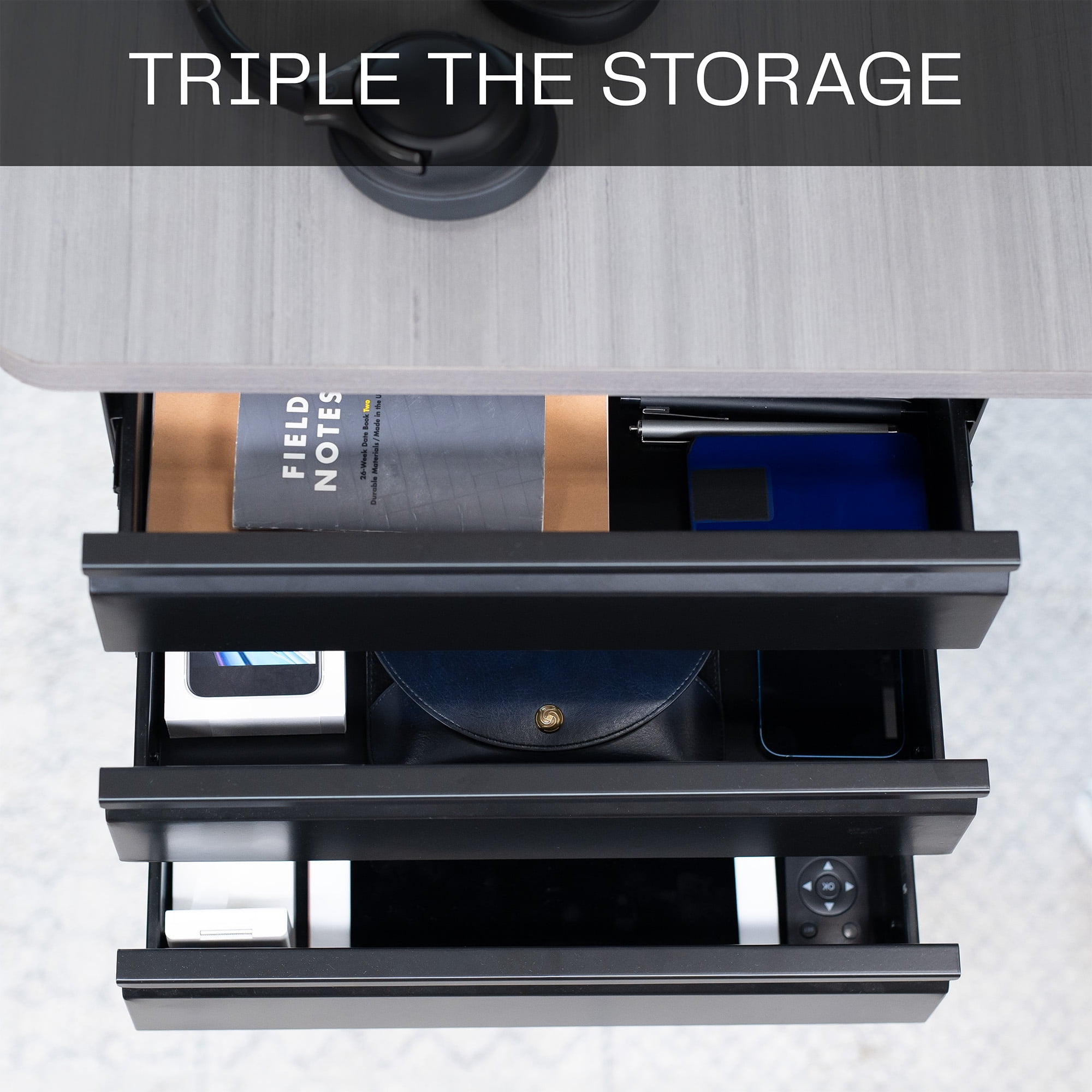 VIVO Black 3 Level 16" Pull Out Under Desk Storage Drawer Set