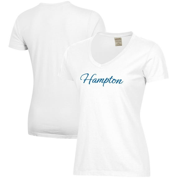 Women's  White Hampton Pirates Script Logo Comfort Wash V-Neck T-Shirt