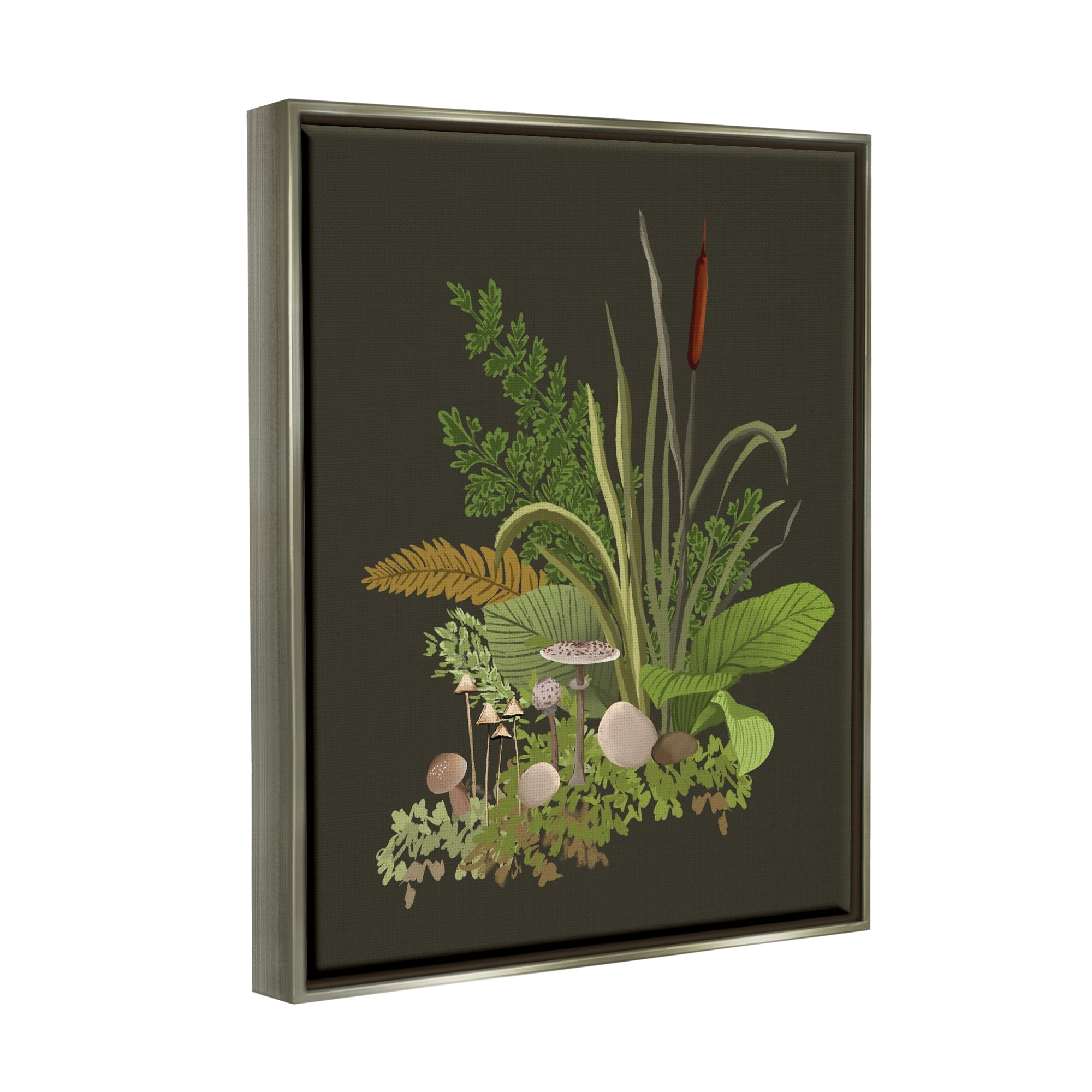 Stupell Industries Natural Forest Floor Botanical Arrangement Mixed Mushrooms Ferns Graphic Art Luster Gray Floating Framed Canvas Print Wall Art, Design by House of Rose