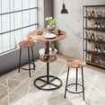 thumbnail image 2 of VECELO 3-Piece Bar Table Set with Wine Rack, Round Bistro Table with 2 Stools for Breakfast Nook, Dining Room, Kitchen, Brown, 2 of 9