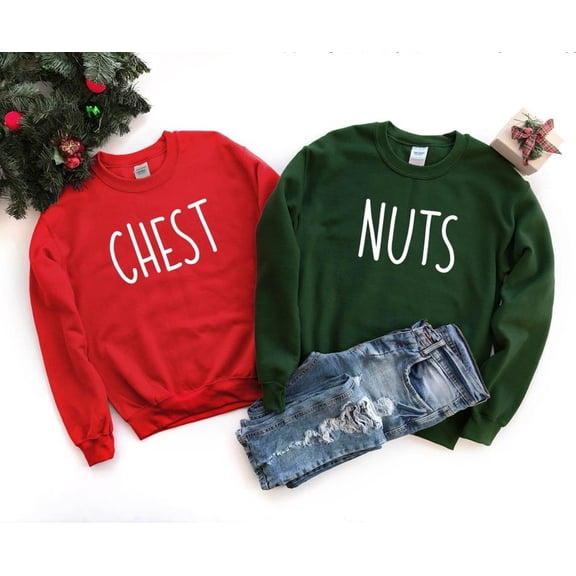 Chest And Nuts Couples Christmas Sweatshirt, Funny Christmas Shirt, Couples Christmas Sweatshirt, Christmas Humor