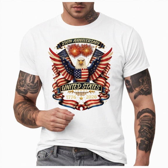 mgoYE 250 Anniversary USA Shirt Mens American Flag T Shirt 250 Years America Anniversary Shirt Patriotic Shirts Tops Men Shirts(White,M)