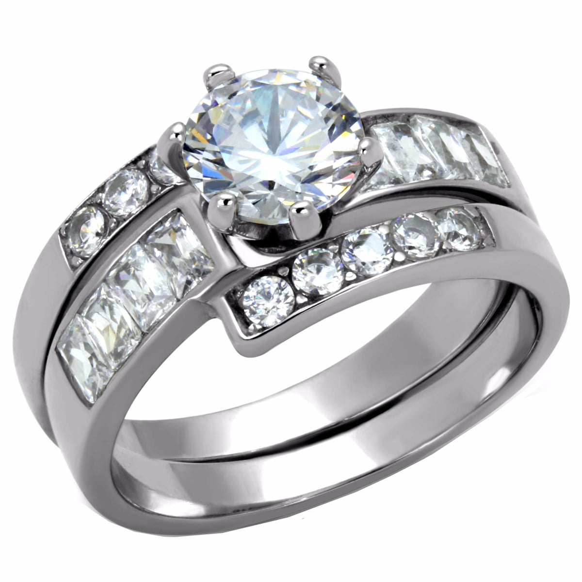1.85ct Round Cut Clear CZ Stone Silver Stainless Steel Mens Ring 1.85ct Round Cut Clear CZ Stone Silver Stainless Steel Mens Ring