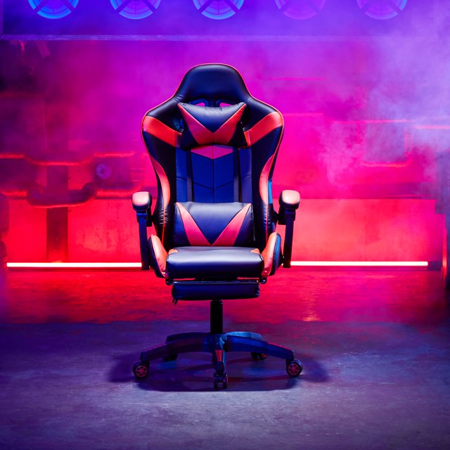 Fauteuil Inclinable en Cuir pour Gamer Melior, Soutien Ergonomique, Dossier Haut, Massage, Roues, Rouge
