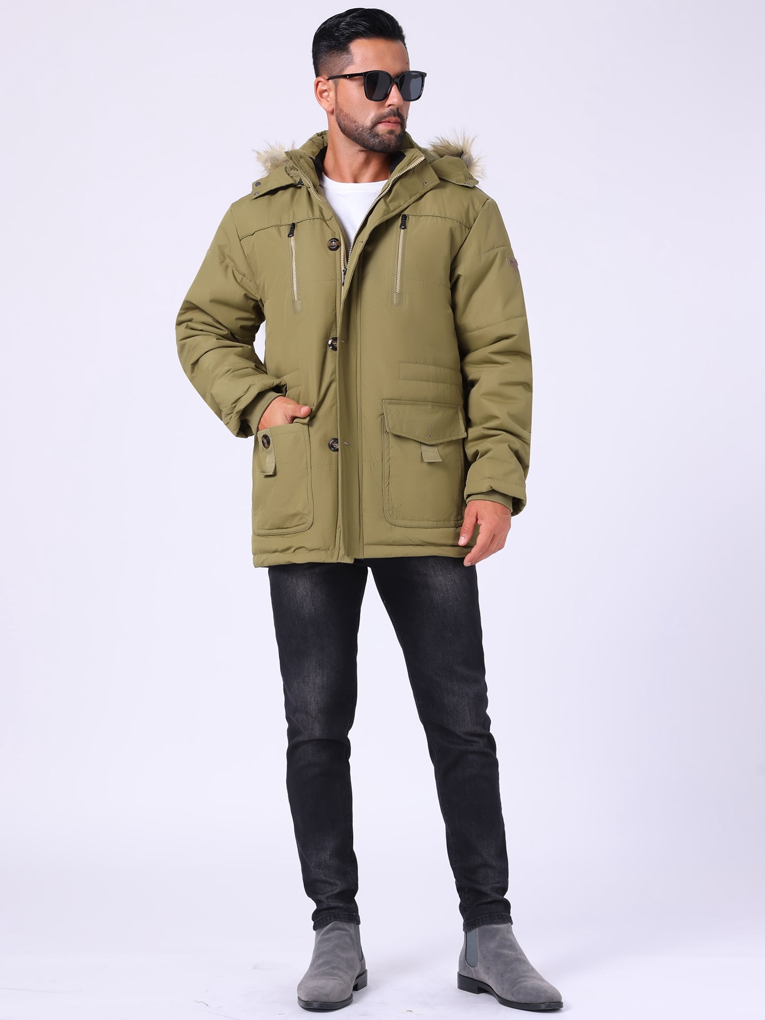 DARING DIVA Men's Warm Coat Fleece Lined Thicken Hooded Parka Jacket 2XL Yellow Green