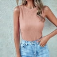 thumbnail image 5 of HAPIMO Women's Slim Pleated Basic Tank Tops Summer Beach Tees Sleeveless Workout Shirts Crew Neck Casual Relaxed Tops for Teen Girls Trendy Solid Color Pink, 5 of 9