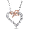 Cutie Pie Diamond-Accent Two-Tone Sterling Silver Girls' Bow-Heart Pendant, 18"