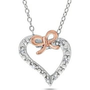 Cutie Pie Diamond-Accent Two-Tone Sterling Silver Girls' Bow-Heart Pendant, 18"