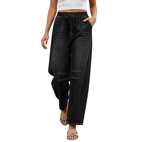 Tsesme Women’s Wide Leg Jeans, Elastic Waist Drawstring Loose Denim Trousers, Relaxed Fits Pants with Pockets