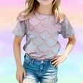 thumbnail image 2 of MIXUE Toddler Girls Tops & T-Shirts Children Fish Scale Print Round Neck Short Sleeve Casual Comfortable Pullover Tee Shirts Sportwear,Purple,3-4 Years, 2 of 4