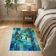 thumbnail image 3 of ODIKA 2'x3' Washable Doormat Non-Slip, Low Pile Nautical Stained Turtle Ocean Mosaic Entryway Teal Beachy Cherry for Kitchen, Laundry Room, 3 of 7