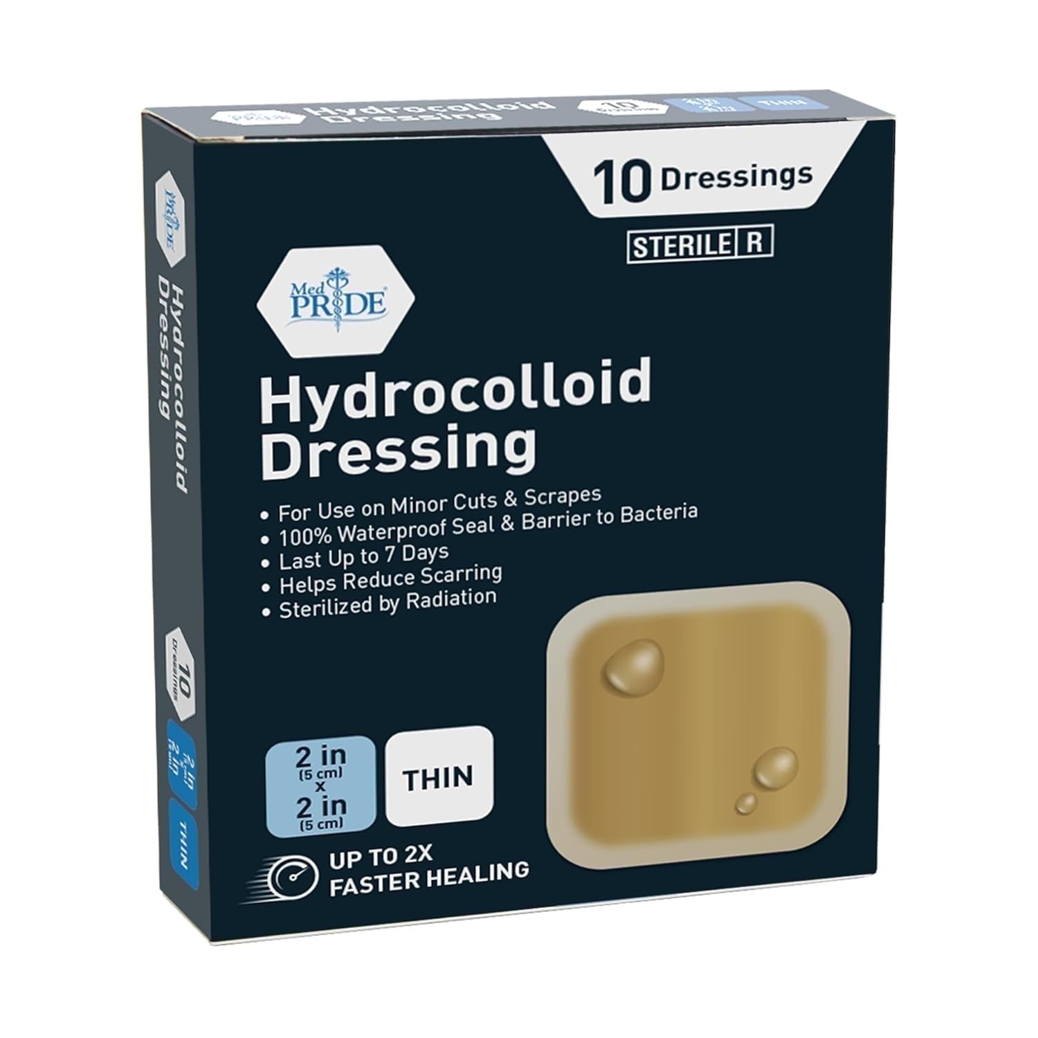 MED PRIDE Hydrocolloid Bandages 2x2 Inch, 10-Pack – Blister Bandages, Hydrocolloid for Wound Care