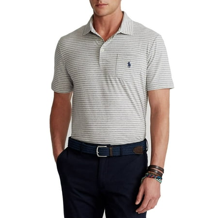 POLO RALPH LAUREN Classic Fit Performance Super-Soft Men's Short Sleeve Polo Shirt with Pocket (X-Large Tall, Derby Blue/Highland Rose)
