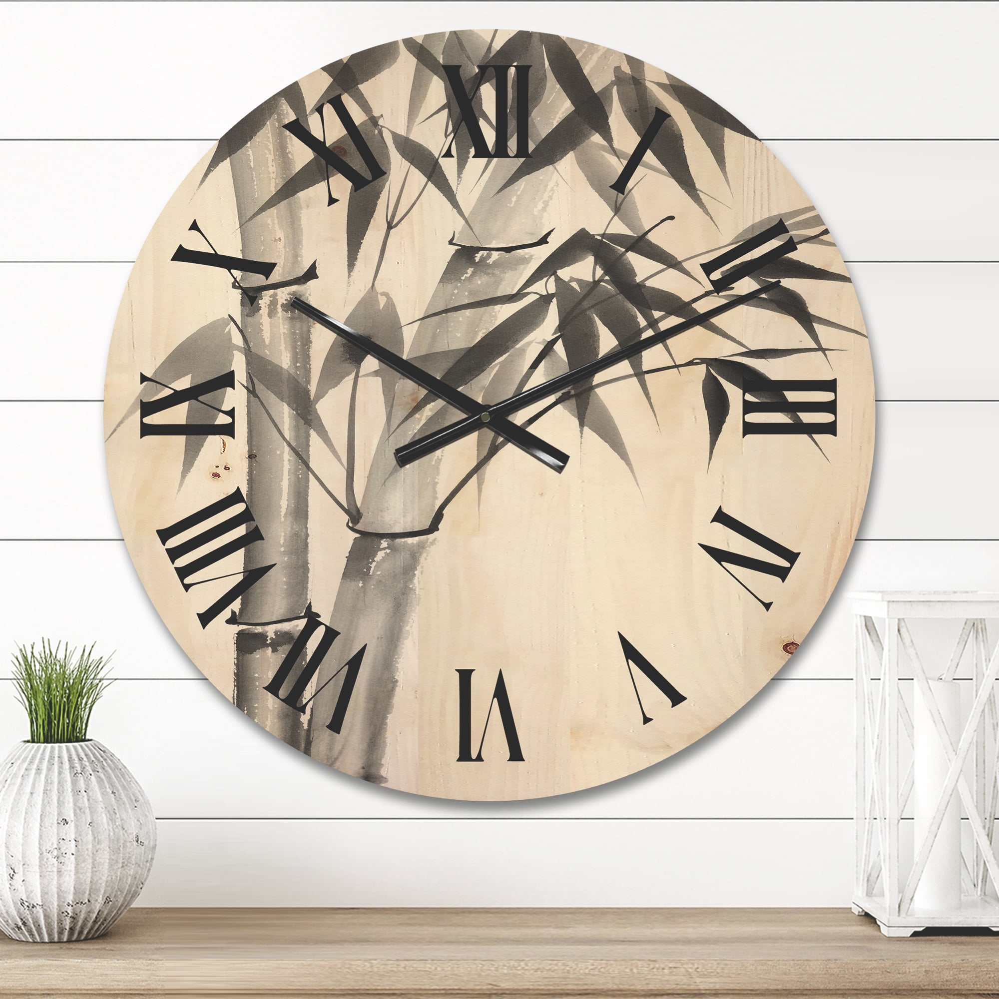 Designart 'Vintage Black and White Bamboo' Traditional Wood Wall Clock