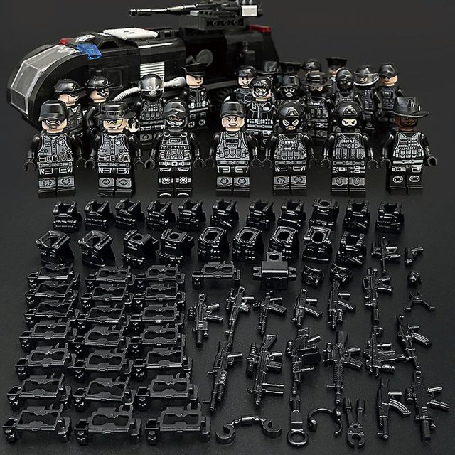 Figuras militares de Jeep para niños, 22 Uds., piezas de armas, juguetes de bloques de construcción ensamblados (personajes aleatorios)