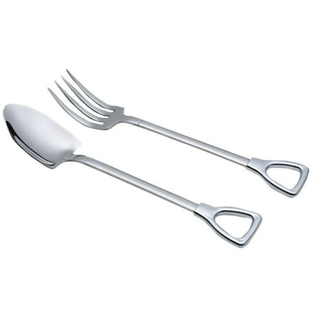 

Mingyiq 2*Stainless Steel Small Shovel Spoon Fork Tableware Coffee Stirring Spoon